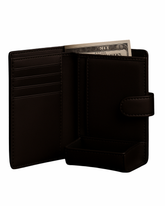 Premium Black Genuine Leather Wallet with Coin Pocket & Strap Closure